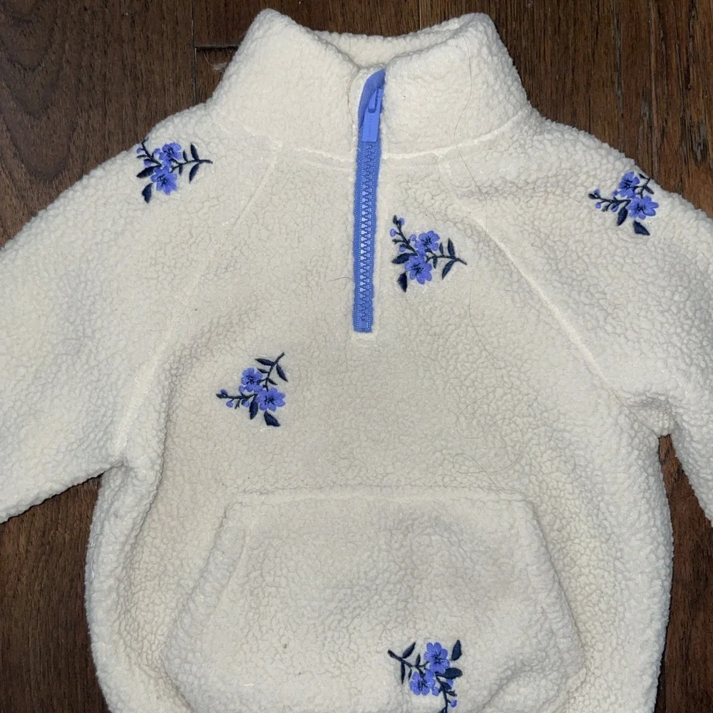Girls Old Navy Quarter Zip Fleece Sweatshirt Size 2T Embroidered Purple Flowers